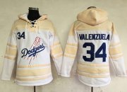 Wholesale Cheap Dodgers #34 Fernando Valenzuela White Sawyer Hooded Sweatshirt MLB Hoodie