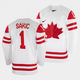 Wholesale Cheap Men\'s Joe Sakic Canada Hockey White 2022 Winter Olympic #1 Salt Lake City Jersey