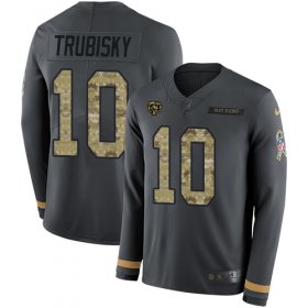 Wholesale Cheap Nike Bears #10 Mitchell Trubisky Anthracite Salute to Service Men\'s Stitched NFL Limited Therma Long Sleeve Jersey