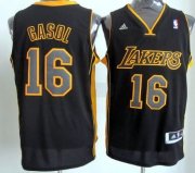 Wholesale Cheap Los Angeles Lakers #16 Pau Gasol Revolution 30 Swingman All Black With Yellow Jersey