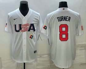Cheap Men\'s USA Baseball #8 Trea Turner 2023 White World Baseball Classic Stitched Jerseys