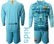 Wholesale Cheap Barcelona Blank Light Blue Goalkeeper Long Sleeves Kid Soccer Club Jersey