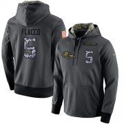Wholesale Cheap NFL Men's Nike Baltimore Ravens #5 Joe Flacco Stitched Black Anthracite Salute to Service Player Performance Hoodie