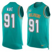 Wholesale Cheap Nike Dolphins #91 Cameron Wake Aqua Green Team Color Men's Stitched NFL Limited Tank Top Jersey