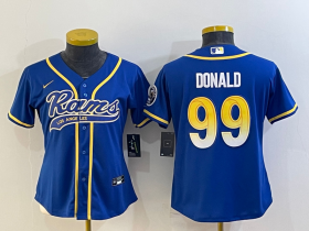 Wholesale Cheap Women\'s Los Angeles Rams #99 Aaron Donald Royal With Patch Cool Base Stitched Baseball Jersey