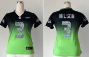 Wholesale Cheap Nike Seahawks #3 Russell Wilson Steel Blue/Green Women's Stitched NFL Elite Fadeaway Fashion Jersey