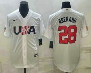 Cheap Men's USA Baseball #28 Nolan Arenado 2023 White World Baseball Classic Replica Stitched Jersey