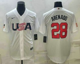 Cheap Men\'s USA Baseball #28 Nolan Arenado 2023 White World Baseball Classic Replica Stitched Jersey