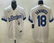 Cheap Men's Los Angeles Dodgers #18 Yoshinobu Yamamoto White 2021 City Connect Cool Base Stitched Jerseys