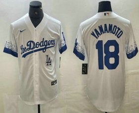 Cheap Men\'s Los Angeles Dodgers #18 Yoshinobu Yamamoto White 2021 City Connect Cool Base Stitched Jerseys
