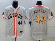 Wholesale Cheap Men's Houston Astros #44 Yordan Alvarez Number 2023 White Gold World Serise Champions Patch Flex Base Stitched Jersey