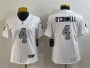 Cheap Women's Las Vegas Raiders #4 Aidan O'Connell White Color Rush Limited Football Stitched Jersey(Run Small)