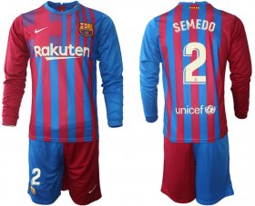 Wholesale Cheap Men 2021-2022 Club Barcelona home red blue Long Sleeve 2 Nike Soccer Jersey