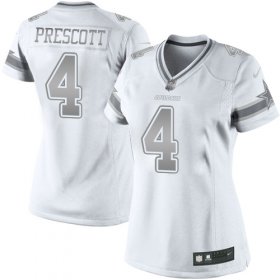Wholesale Cheap Nike Cowboys #4 Dak Prescott White Women\'s Stitched NFL Limited Platinum Jersey