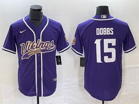 Cheap Men\'s Minnesota Vikings #15 Josh Dobbs Purple Cool Base Stitched Baseball Jersey