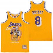 Wholesale Cheap Men's Los Angeles Lakers #8 Kobe Bryant Yellow Hardwood Classics Skull Edition Jersey