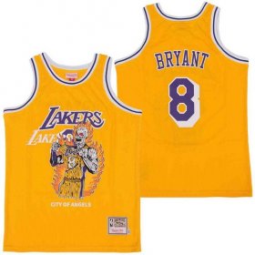 Wholesale Cheap Men\'s Los Angeles Lakers #8 Kobe Bryant Yellow Hardwood Classics Skull Edition Jersey