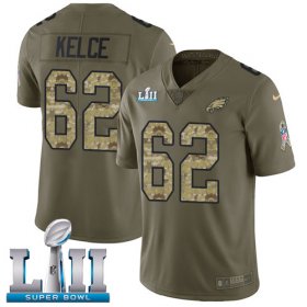 Wholesale Cheap Nike Eagles #62 Jason Kelce Olive/Camo Super Bowl LII Men\'s Stitched NFL Limited 2017 Salute To Service Jersey