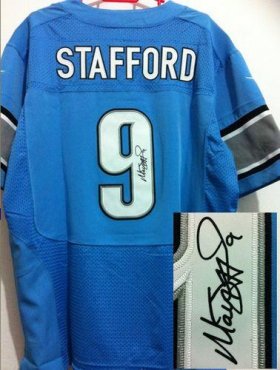 Wholesale Cheap Nike Lions #9 Matthew Stafford Blue Team Color Men\'s Stitched NFL Elite Autographed Jersey