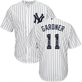 Wholesale Cheap Yankees #11 Brett Gardner White Strip Team Logo Fashion Stitched MLB Jersey