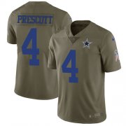 Wholesale Cheap Nike Cowboys #4 Dak Prescott Olive Youth Stitched NFL Limited 2017 Salute to Service Jersey