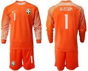 Wholesale Cheap Brazil #1 Alisson Orange Goalkeeper Long Sleeves Soccer Country Jersey