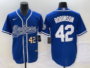 Wholesale Cheap Men's Los Angeles Dodgers #42 Jackie Robinson Number Blue With Patch Cool Base Stitched Baseball Jersey