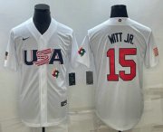 Cheap Men's USA Baseball #15 Bobby Witt Jr Number 2023 White World Baseball Classic Replica Stitched Jersey1