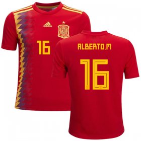 Wholesale Cheap Spain #16 Alberto M. Red Home Kid Soccer Country Jersey