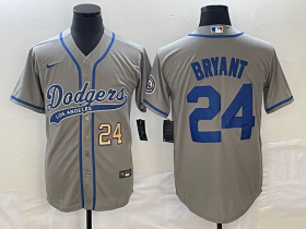 Wholesale Cheap Men\'s Los Angeles Dodgers #24 Kobe Bryant Number Grey With Patch Cool Base Stitched Baseball Jersey