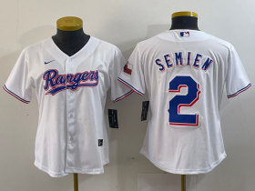 Cheap Women\'s Texas Rangers #2 Marcus Semien White 2024 Gold Collection Limited Cool Base Jersey