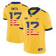 Wholesale Cheap West Virginia Mountaineers 12 Geno Smith Yellow USA Flag College Football Jersey