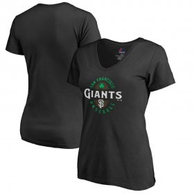 Wholesale Cheap San Francisco Giants Majestic Women\'s Forever Lucky V-Neck T-Shirt Black