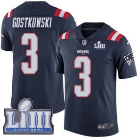 Wholesale Cheap Nike Patriots #3 Stephen Gostkowski Navy Blue Super Bowl LIII Bound Men\'s Stitched NFL Limited Rush Jersey
