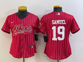 Wholesale Cheap Women\'s San Francisco 49ers #19 Deebo Samuel Red Pinstripe With Patch Cool Base Stitched Baseball Jersey