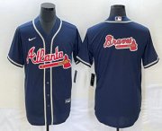 Cheap Men's Atlanta Braves Navy Team Big Logo Cool Base Stitched Baseball Jersey