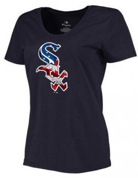 Wholesale Cheap Women\'s Chicago White Sox USA Flag Fashion T-Shirt Navy Blue