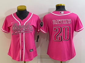 Wholesale Cheap Women\'s Philadelphia Eagles #20 Brian Dawkins Pink With Patch Cool Base Stitched Baseball Jersey