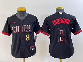 Wholesale Cheap Youth Cincinnati Reds #8 Joe Morgan Number Black 2023 City Connect Cool Base Stitched Jersey 1
