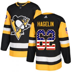 Wholesale Cheap Adidas Penguins #62 Carl Hagelin Black Home Authentic USA Flag Stitched NHL Jersey