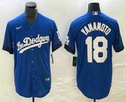 Cheap Men's Los Angeles Dodgers #18 Yoshinobu Yamamoto Blue 2021 City Connect Cool Base Stitched Jersey
