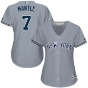 Wholesale Cheap Yankees #7 Mickey Mantle Grey Road Women's Stitched MLB Jersey