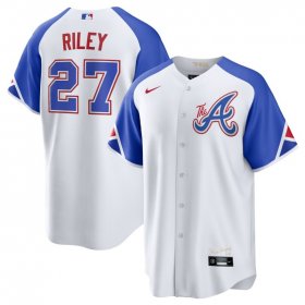 Cheap Men\'s Atlanta Braves #27 Austin Riley White 2023 City Connect Cool Base Stitched Baseball Jersey