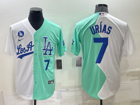 Wholesale Men\'s Los Angeles Dodgers #7 Julio Urias White Green Number 2022 Celebrity Softball Game Cool Base Jersey1