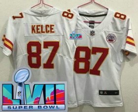 Cheap Women\'s Kansas City Chiefs #87 Travis Kelce Limited White Super Bowl LVII Vapor Jersey