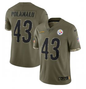 Wholesale Cheap Men\'s Pittsburgh Steelers #43 Troy Polamalu 2022 Olive Salute To Service Limited Stitched Jersey