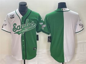 Men\'s Philadelphia Eagles Blank Green White Split With 3-star C Patch Cool Base Stitched Baseball Jersey