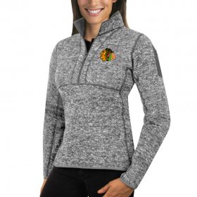 Wholesale Cheap Chicago Blackhawks Antigua Women\'s Fortune 1/2-Zip Pullover Sweater Black