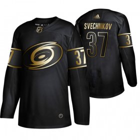 Wholesale Cheap Adidas Hurricanes #37 Andrei Svechnikov Men\'s 2019 Black Golden Edition Authentic Stitched NHL Jersey