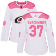 Wholesale Cheap Adidas Hurricanes #37 Andrei Svechnikov White/Pink Authentic Fashion Women's Stitched NHL Jersey